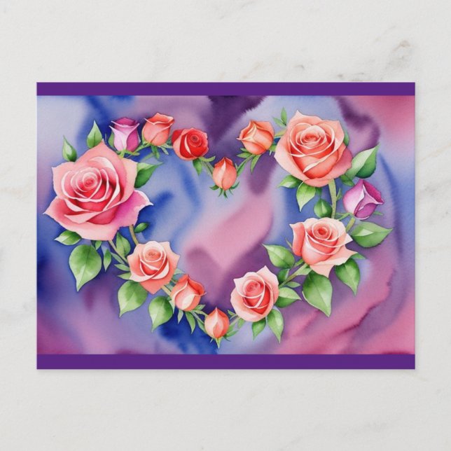 Rose Hearts Feiertagspostkarte (Vorderseite)