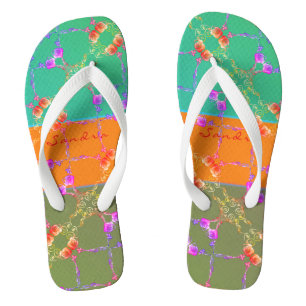 Rose Herz Aquamarin, Aprikose und Moos Flip Flops