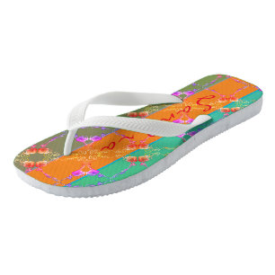 Rose Herz Aquamarin, Aprikose und Moos Flip Flops