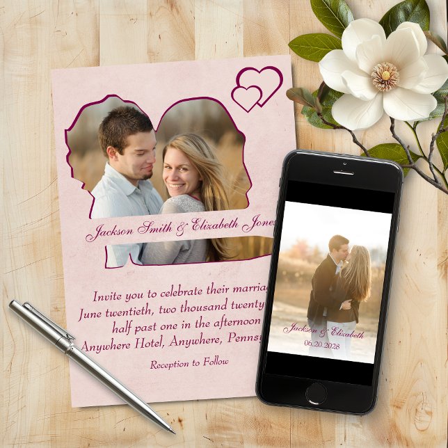 Rose Herz Braut und Groom Form Foto Hochzeit Einladung (Von Creator hochgeladen)