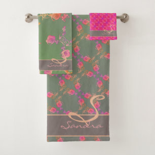 Rose Herz und Pflaumenmooshandtuch Badhandtuch Set