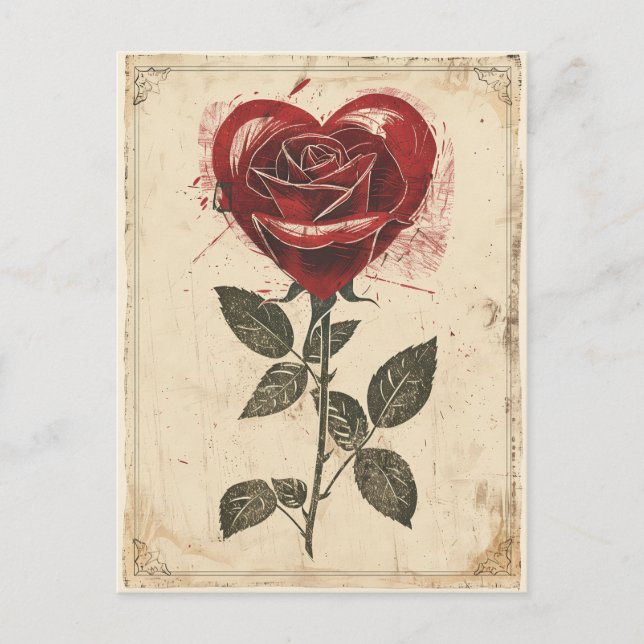 Rose Herz Vintag Valentinstag Postkarte (Vorderseite)