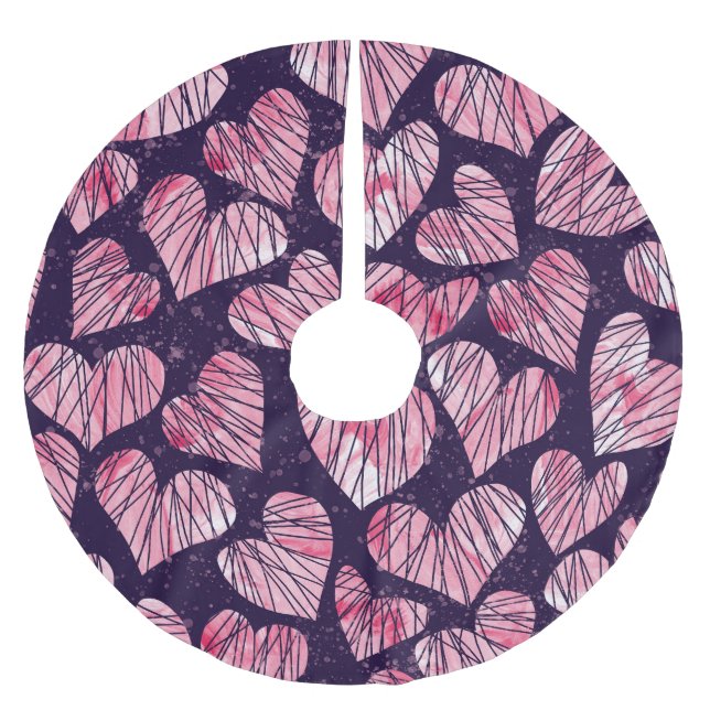 Rose Herz: Wasserfarben nahtlos. Polyester Weihnachtsbaumdecke (Vorderseite)