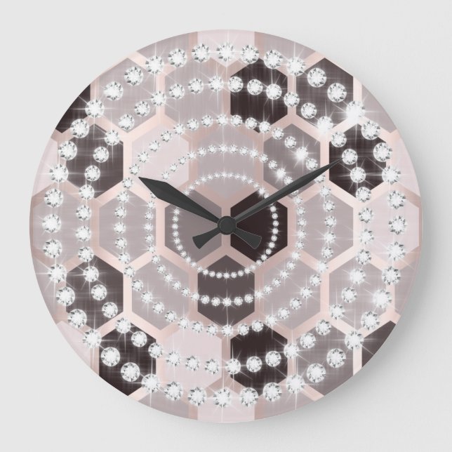 Rose Hexagon Grau Silver Diamond Infinity Circles Große Wanduhr (Vorderseite)
