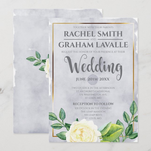 Rose Hochzeit im Weißen Garten Einladung (Vorne/Hinten)