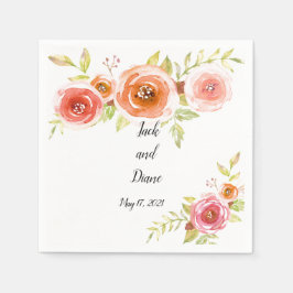 Rose Hochzeit mit Aquarellblumen Serviette