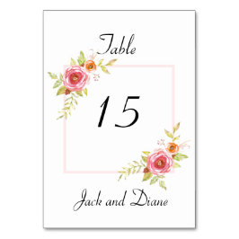 Rose Hochzeit mit Aquarellblumen Tischnummer