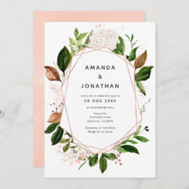 Rose Hochzeit mit goldfarbenem, rosafarbenem, geom Einladung