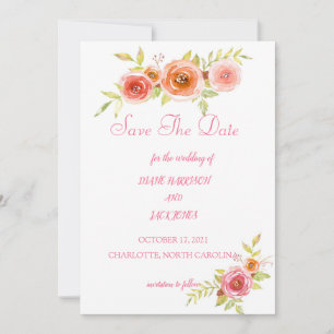 Rose Hochzeit von Aquarellblumen speichern das Dat Einladung