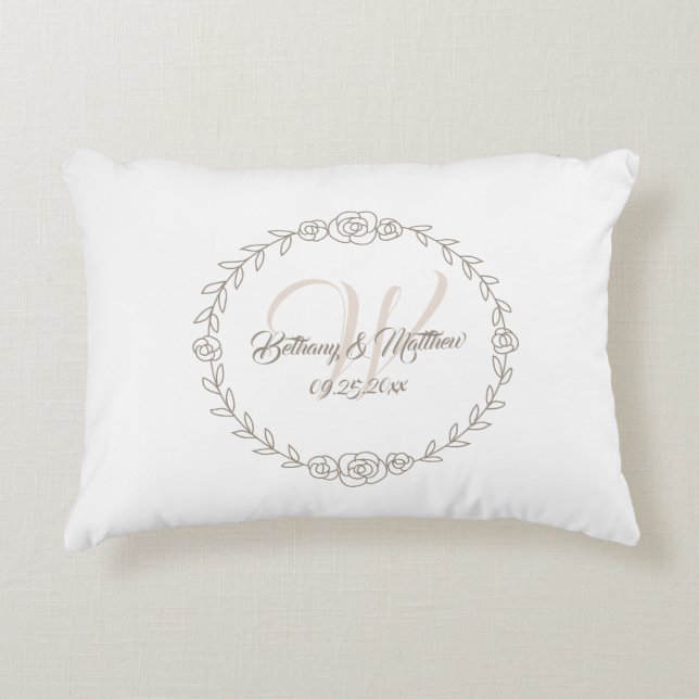 Rose Hochzeit Weinrebe Monogramm Taupe Dekokissen (Vorderseite)