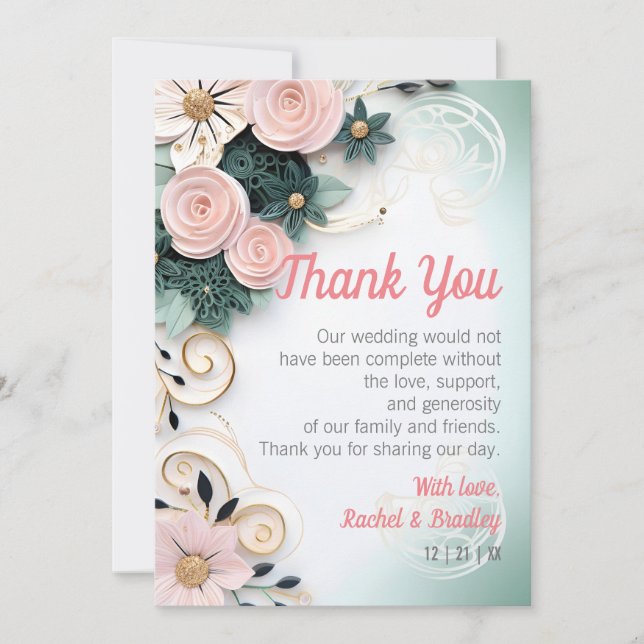 Rose Hochzeitspapier Mineralstoffkunststoff Dankeskarte (Vorderseite)