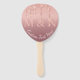 Rose Hochzeitstext Gold Blush Glitzer Handfan Fächer