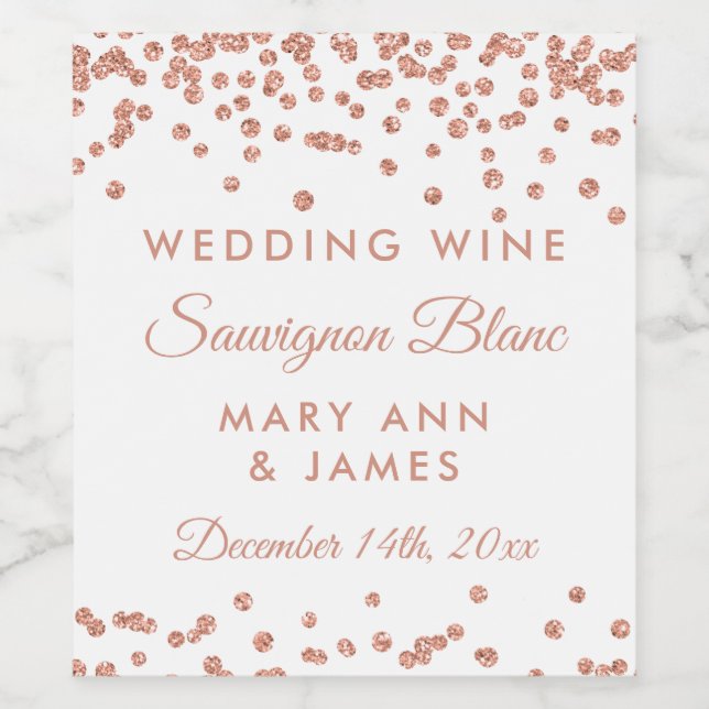 Rose Hochzeitweilig Weinetikett Gold Glitzer Confe (Einzelnes Label)