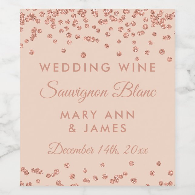 Rose Hochzeitweilig Weinetikett Gold Glitzer Confe (Einzelnes Label)