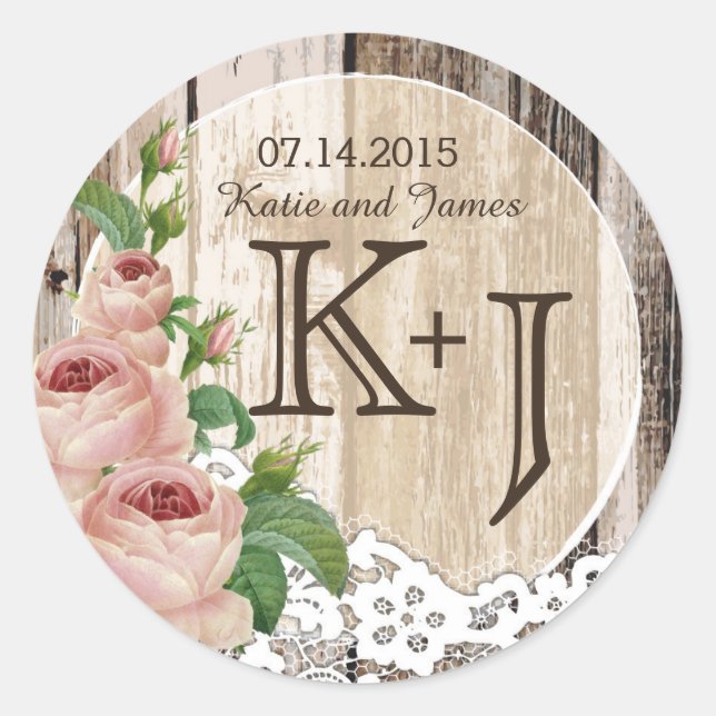 Rose Holzofen Rustikales Hochzeitstil Runder Aufkleber (Vorderseite)
