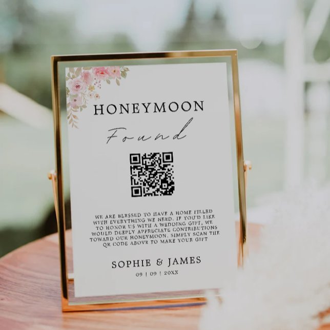Rose Honeymoon Fund QR Code Wedding Sign, Einladung (Rose Honeymoon Fund QR Code Wedding Sign, Invitation)