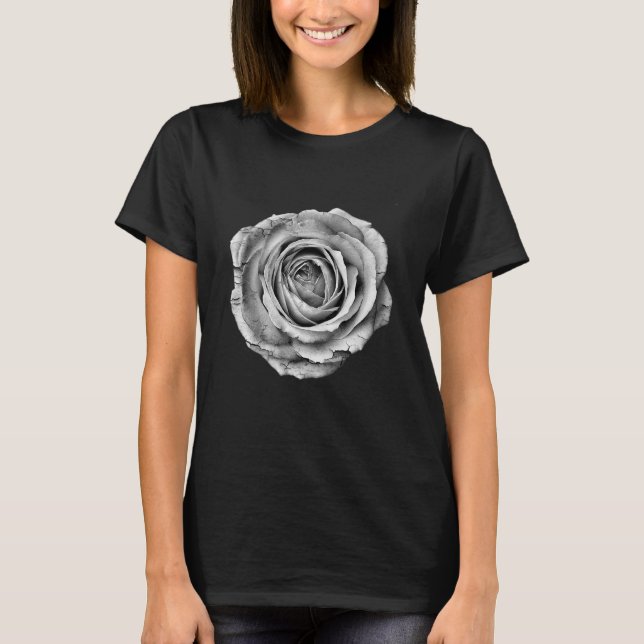 Rose Hübsche Blume Schwarz-Weiß T-Shirt (Vorderseite)