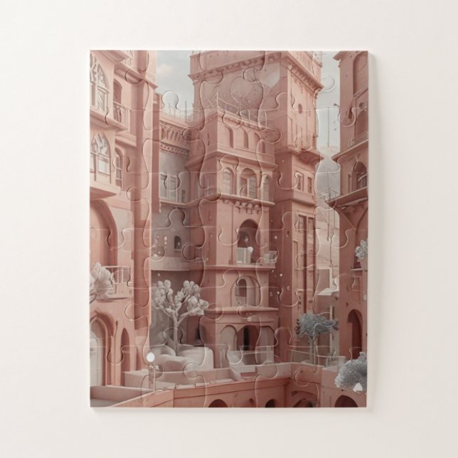 Rose-Hued Sana'a Dreamscape Ai Gemälde Puzzle (Vertikal)