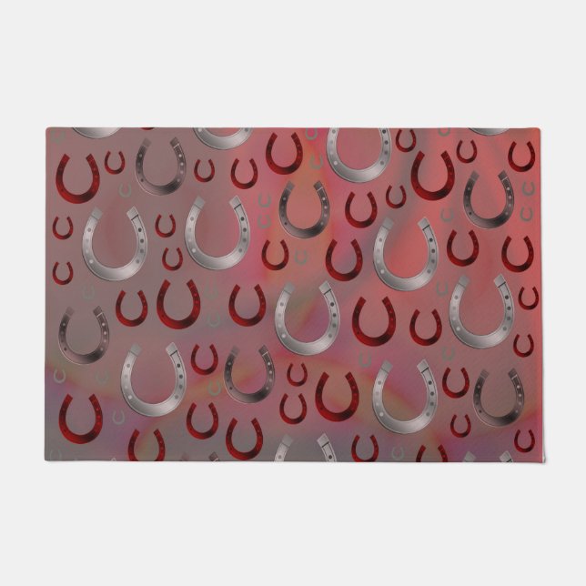 Rose, Hufeisen, Silber, Muster grau, Glück, Patter Fußmatte (Vorderseite)