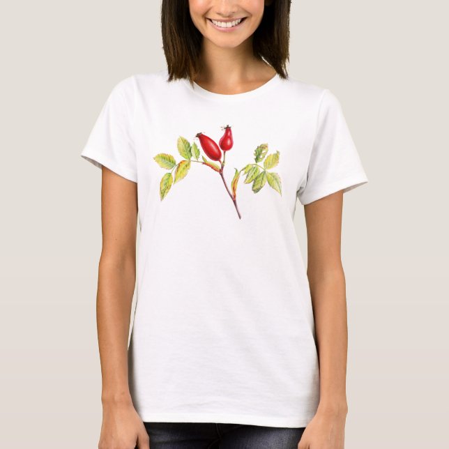 Rose Hüfte botanische Kunst Herbst T - Shirt (Vorderseite)