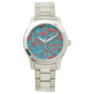 Rose Hüften, rot und blau Armbanduhr