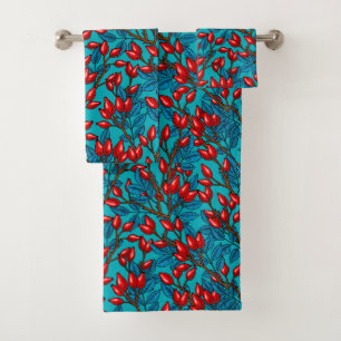Rose Hüften, rot und blau Badhandtuch Set