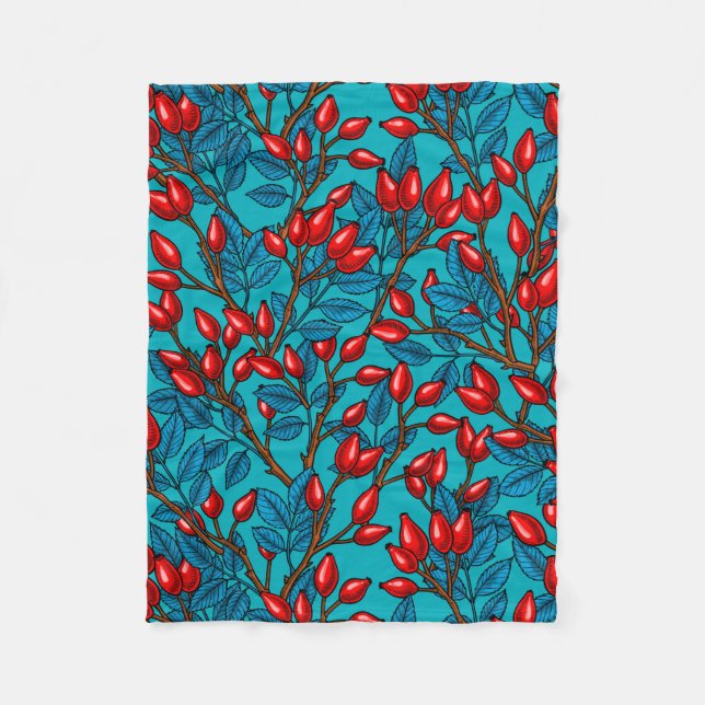 Rose Hüften, rot und blau Fleecedecke (Vorderseite)