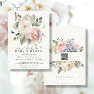 Rose Hütte Garden Bouquet QR Baby Girl Einladung