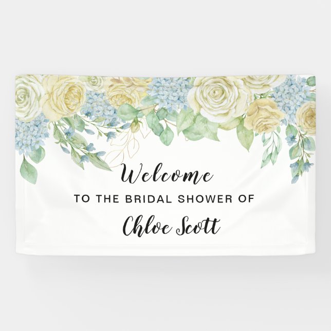 Rose Hydrangea Floral Brautparty Willkommen Banner (Horizontal)