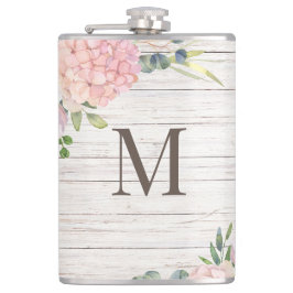 Rose Hydrangea und Eukalyptus aus Holz Flachmann