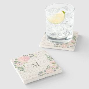 Rose Hydrangea und Eukalyptus aus Holz Steinuntersetzer