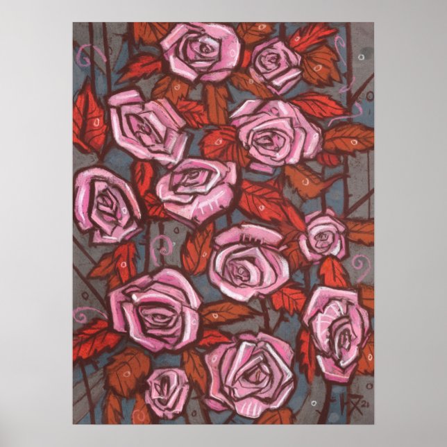 Rose im Herbst Kunst im Blumengarten Rustikale Blu Poster (Vorne)