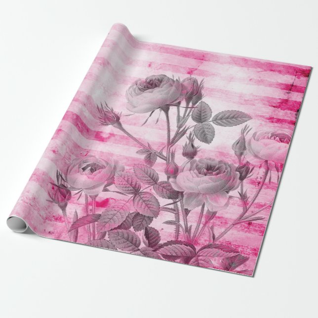 Rose im Hintergrund in Hot Pink | Floral Geschenkpapier (Ungerollt)
