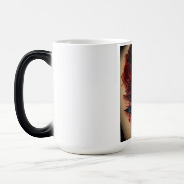 Rose im Tattoo-Stil Verwandlungstasse (Links)