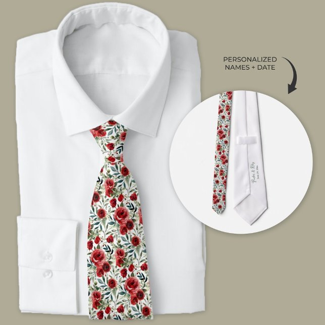 Rose im Wasserfarben Trauzeugen Krawatte (Personalized watercolor neckties with red rose wedding theme.)