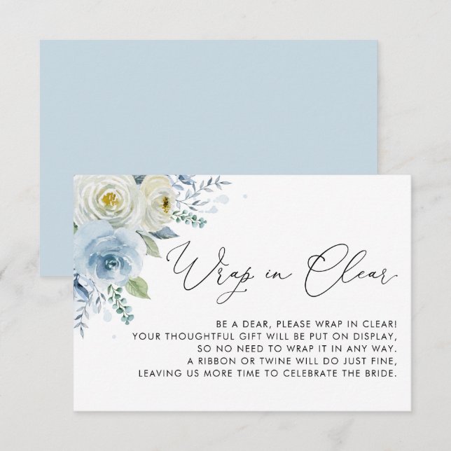 Rose in Aquarellblau und Elfenbein Begleitkarte (Vorne/Hinten)