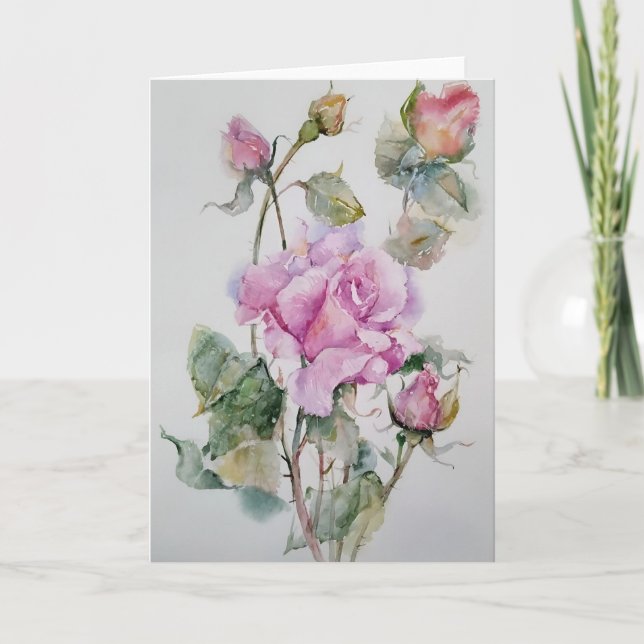 Rose in Aquarellfarben Karte (Vorderseite)