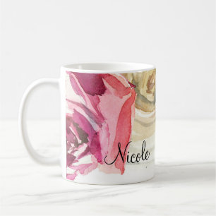 Rose in Aquarellfarben Rosa und Weißer Chic Tasse