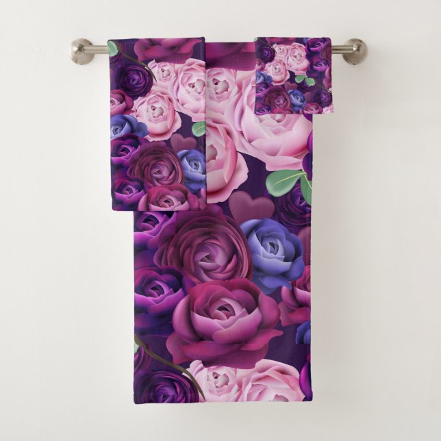 Rose in Blau und Violett Badhandtuch Set (Insitu)