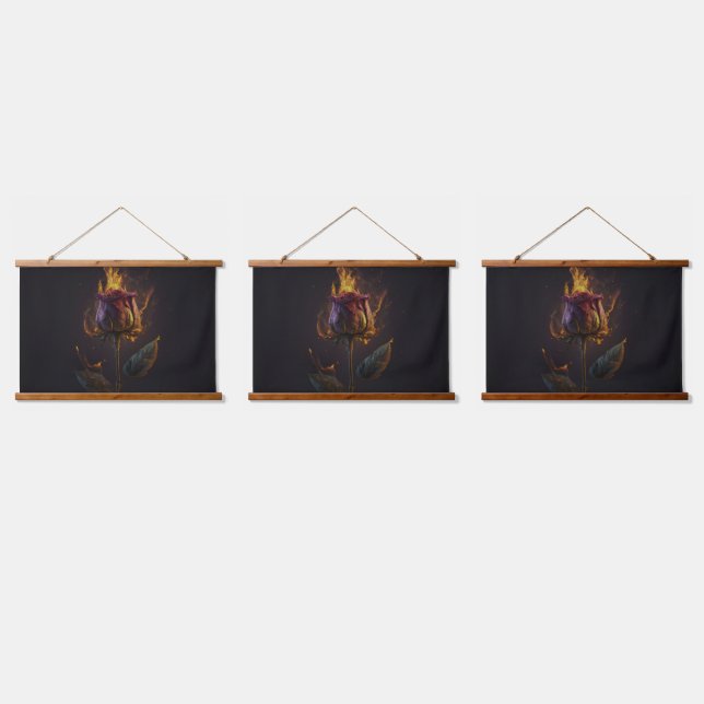Rose in Brand Wandteppich Mit Holzrahmen (Dreifach)