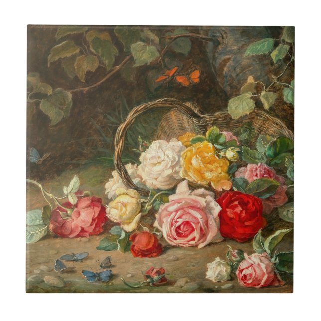 Rose in einem Korb - Josef Neugebauer Fliese (Vorderseite)
