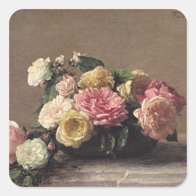 Rose in einer Dish, 1882 Quadratischer Aufkleber (Vorderseite)