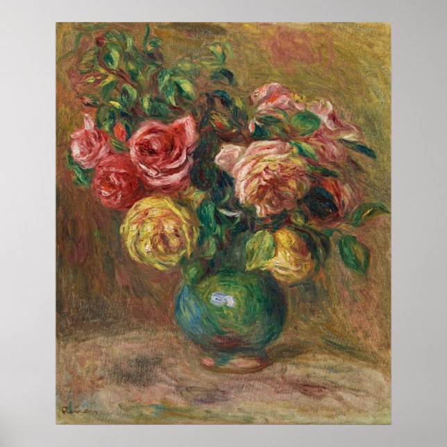 Rose in einer grünen Vase von Pierre-Auguste Renoi Poster (Vorne)
