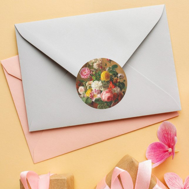 Rose in einer Vase von Aghate Pilon, florale Kunst Runder Aufkleber (Von Creator hochgeladen)