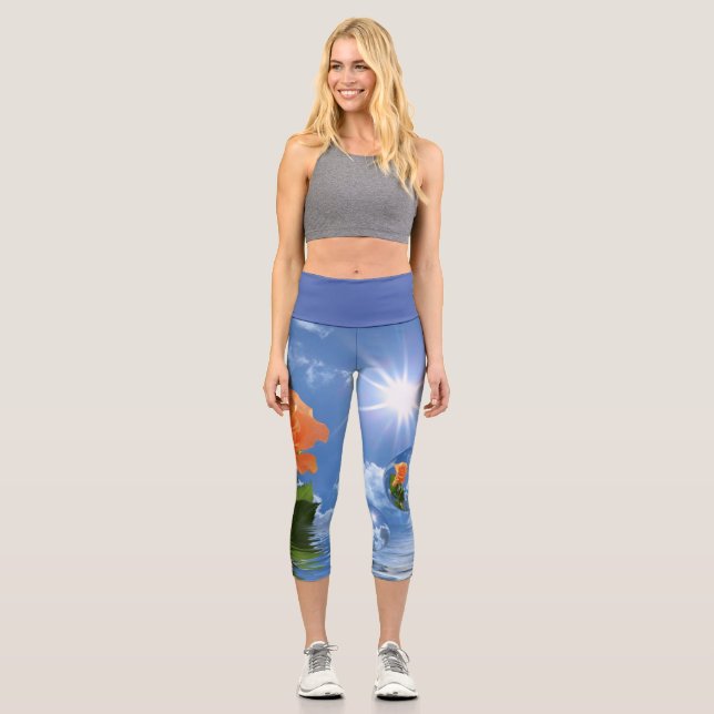 Rose in Floating-Blasen Capri Leggings (Vorderseite)