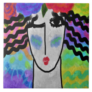 Rose in ihrem Haar Abstrakte digitale Malerei Fliese