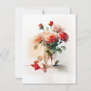 Rose in klaren Vase-Wasserfarben Feiertagskarte