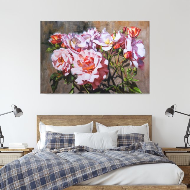 Rose in Pavlovsk - elegante Ölmalerei in Rosa Leinwanddruck (Insitu (Schlafzimmer))