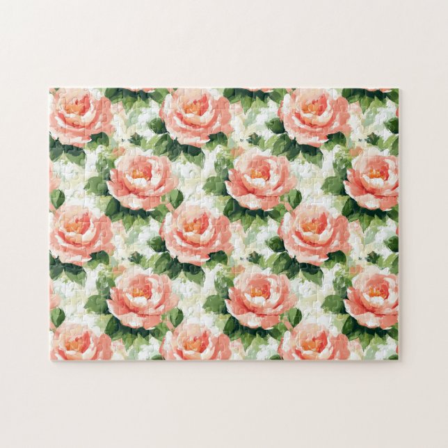 Rose in pfirsichrosa Muster Puzzle (Horizontal)