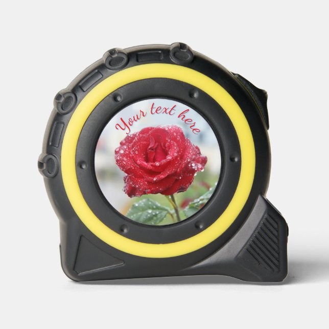 Rose in Regentropfen Maßband (Vorderseite)